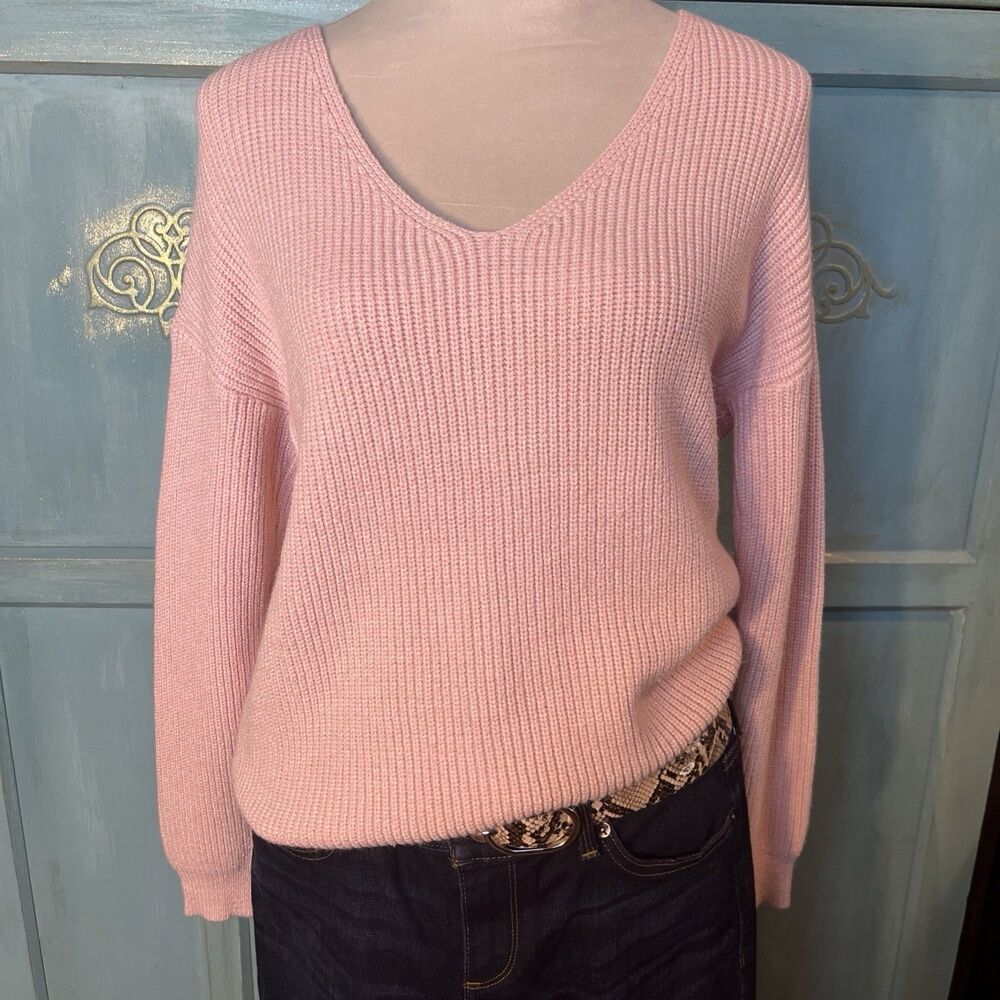 Selfie Couture Womens Cozy Sweater Pink Knit Long Sleeves Drop Shoulder XS/S